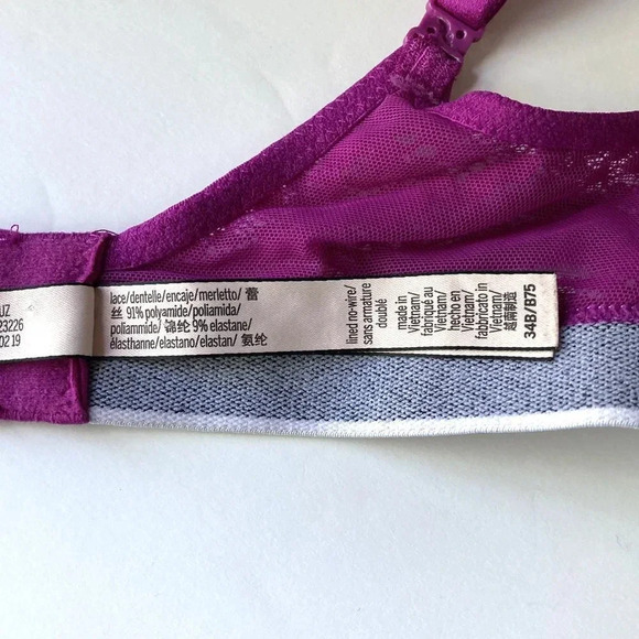 Victoria's Secret Magenta Lace Lightly Lined Wireless Bra, Size 34B‎ - Picture 8 of 10
